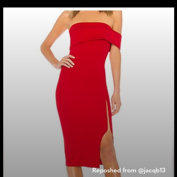 Revolve x michael Costello red Audrey dress medium off the shoulder - Picture 1 of 3